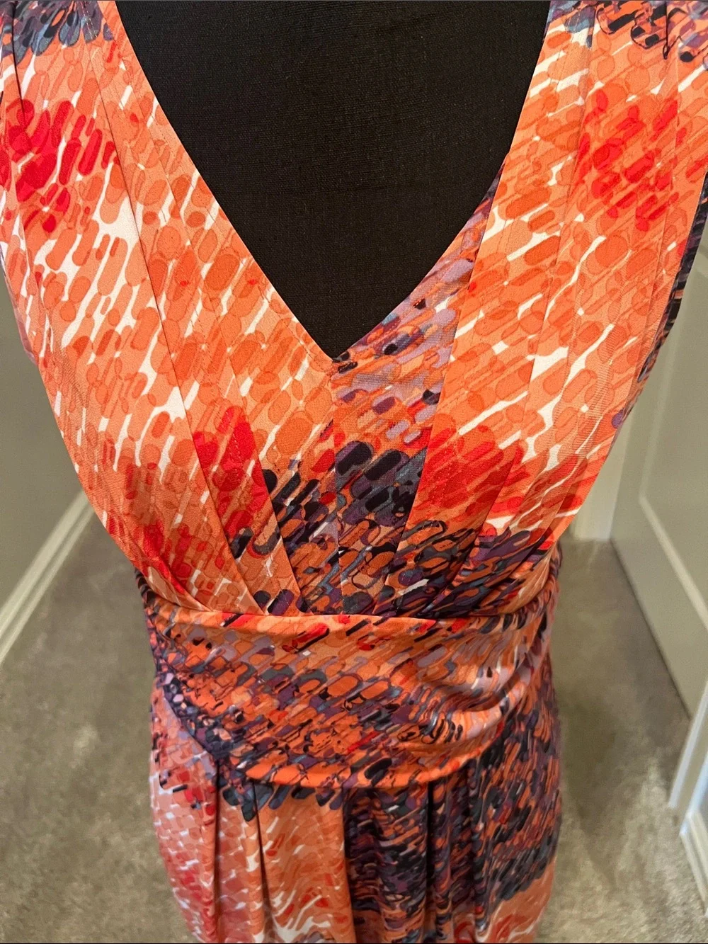 Simply Vera Vera Wang Orange & Navy Sleeveless Faux-Wrap Midi Dress Size Large - Picture 3 of 9